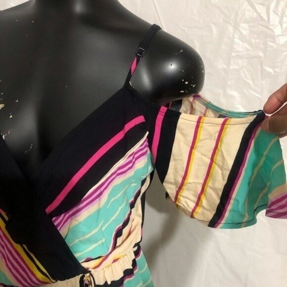 RUSH Jumpsuit Cold Shoulder Romper Multi-color Stripe Colors size Small - Picture 5 of 10